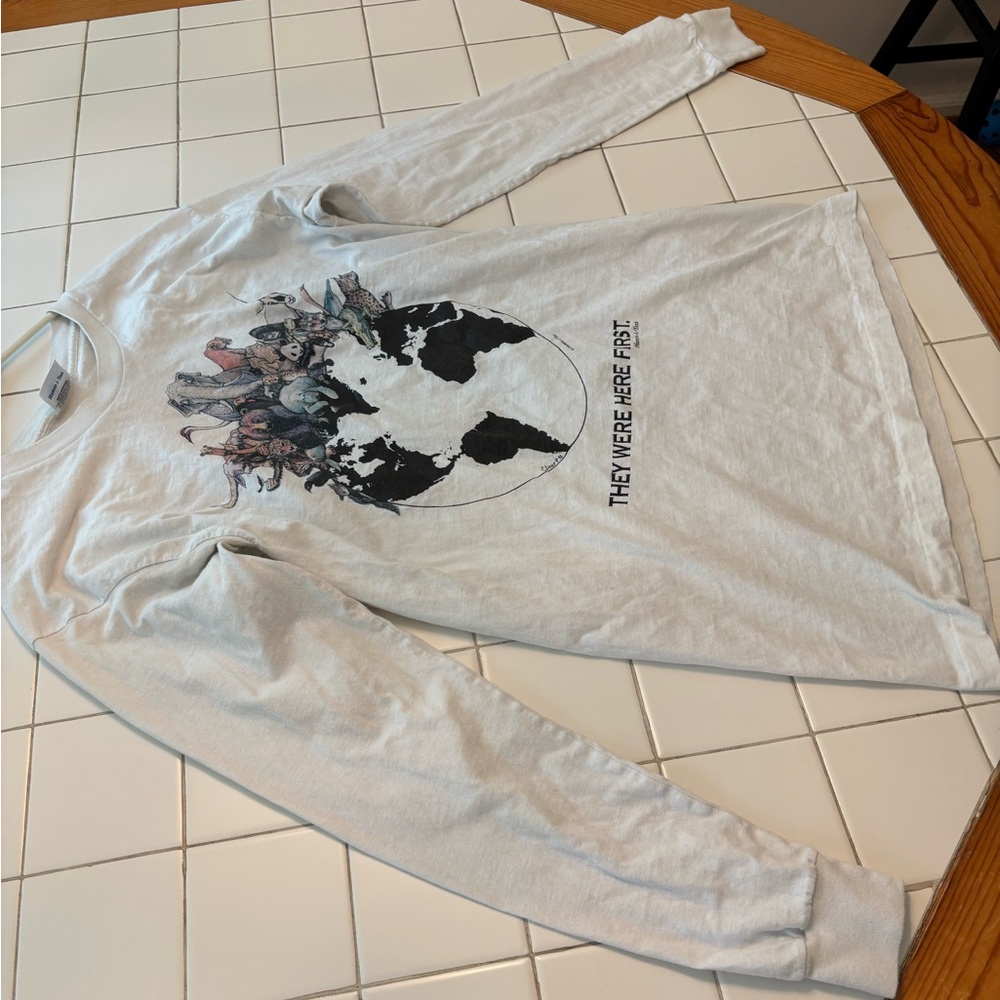 They Were Here First earth animal planet long sleeve white shirt save world top - Picture 6 of 11